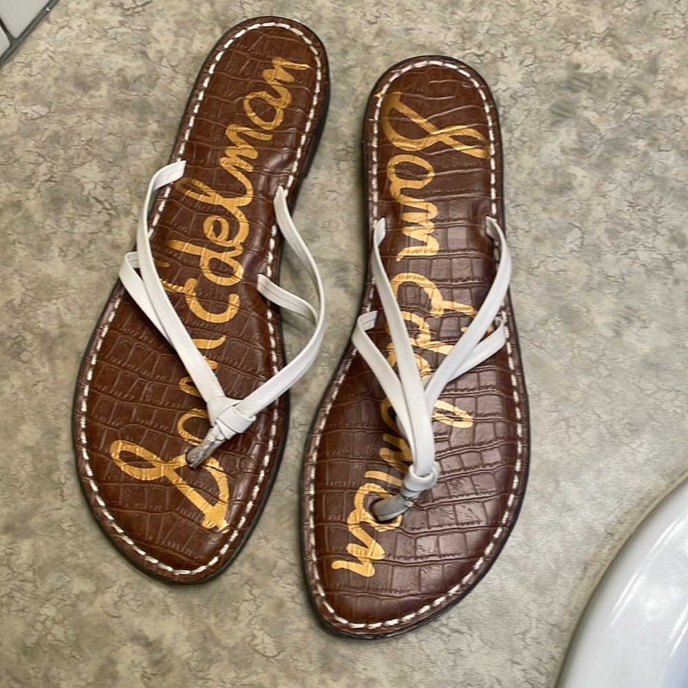 Sam Edelman White Leather Flip Flops